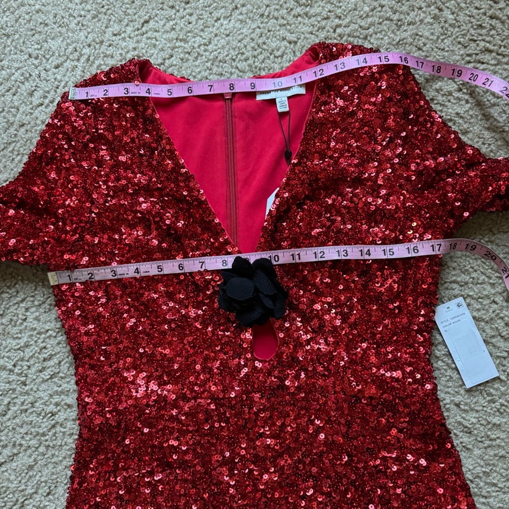 Dress the Population Tula Sequin Mini Dress Sz L Red Rouge Cut out Love - Picture 9 of 14